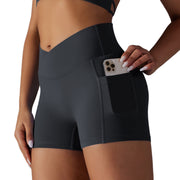 Women Yoga Shorts Bikers With Phone Pocket Fitness Sports Size XS, S, M, L, XL