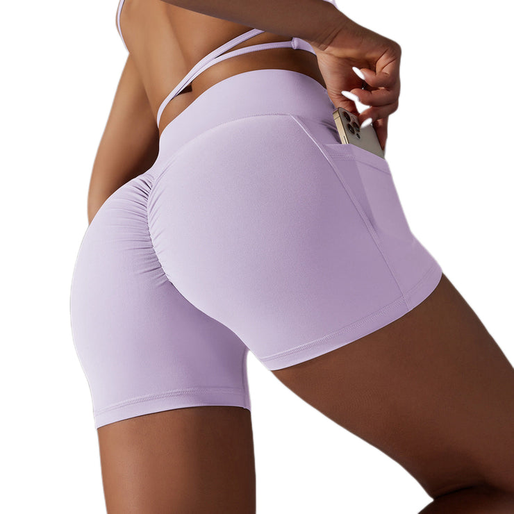 Women Yoga Shorts Bikers With Phone Pocket Fitness Sports Size XS, S, M, L, XL