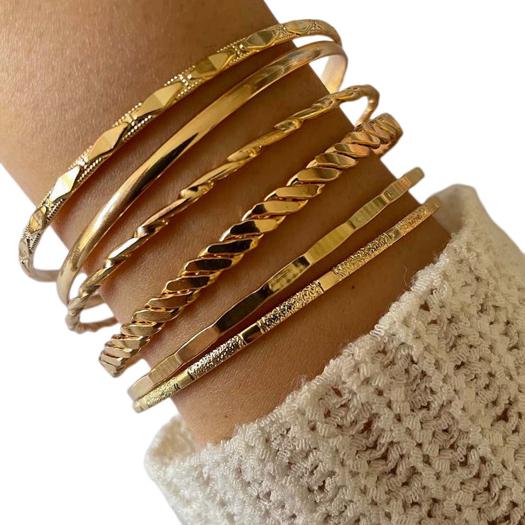 Bohemian Metal Chain Bracelet Set For Women Geometric Gold Color Thick Link Chain Open Bangle Female Fashion Jewelry