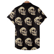 Mens Edgy Summer Short Sleeve Shirt Skull Print in Beige Black Plus All Sizes Available: S, M, L, XL, XXL, 3XL, 4XL, 5XL, 6XL