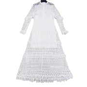 Boho Laced Maxi Dress Long Sleeved Mini Ruffles Color White Size S, M, L, XL, XXL, 3XL