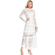 Boho Laced Maxi Dress Long Sleeved Mini Ruffles Color White Size S, M, L, XL, XXL, 3XL