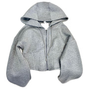 Cotton Hooded Sweatshirt and Pants Casual Sportswear Set Gray Solid Size XS, S, M, L