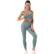 Leggings Set 2 PCS Thread Yoga Suit Squared Neck Sports Bra And Butt Lifting High Waisted Yoga Pants Size S, M, L