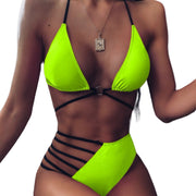 Pretty Women Swimsuit Strapped Hip Side 2 PCS Halter Neck Bikini Cutout Strap Size S, M, L