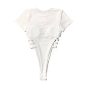 LA Girl Women’s Swimwear One Piece Swimsuit Deep V Shape Short Sleeved Cut Out Waist Snake / White Solid Size S, M, L