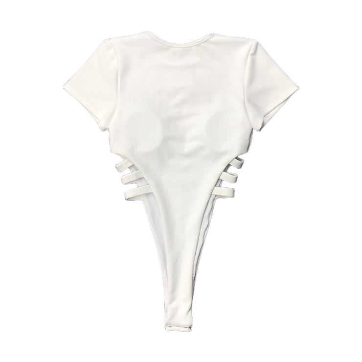 LA Girl Women’s Swimwear One Piece Swimsuit Deep V Shape Short Sleeved Cut Out Waist Snake / White Solid Size S, M, L