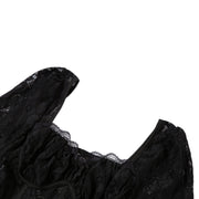 Lace Empress Cotton Midi Dress High Slit Splicing Perspective Long Sleeve Black Size S, M, L