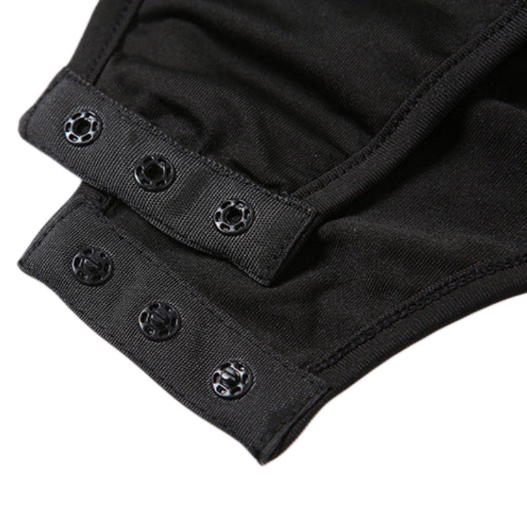 Lace Empress Cotton Midi Dress High Slit Splicing Perspective Long Sleeve Black Size S, M, L