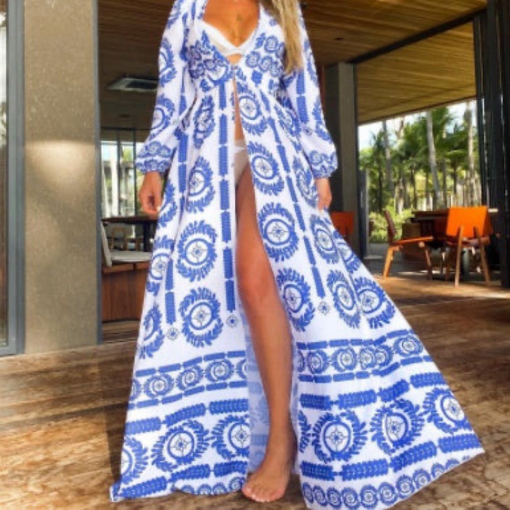 Beach Day Cover Up Maxi Dress Beach Good Vibes Eye Print in Pink, Blue, Dots, Blue Pattern, Turquoise and Black