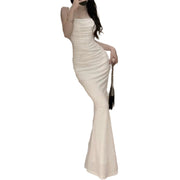 Stunner Socialite Fishtail Maxi Dress Slimming Waist in Pure White, Black, Red Wine and Nude Size S, M, L