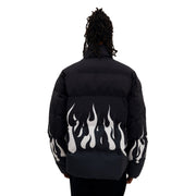 Flames Motorcycle Hip Hop Jacket Cotton Thermal Padded Black and White Size S, M, L, XL
