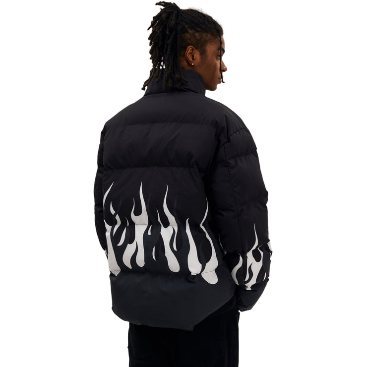 Flames Motorcycle Hip Hop Jacket Cotton Thermal Padded Black and White Size S, M, L, XL