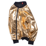 Futuristic Metallic Men Jacket in Gold and Silver Laser Stand Collar Cardigan