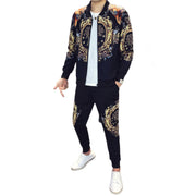 Hip Hop Rare Tracksuit Jacket Suit Men's 2 Pieces Gold Print Sportswear Casual Size M, L, XL, 2XL, 3XL, 4XL, 5XL