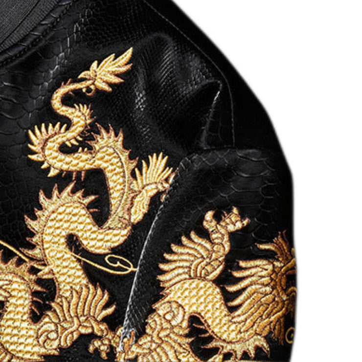 Dragon Year Men’s Jacket Gold Embroidered New Faux Leather Baseball Collar Size M, L, XL, 2XL, 3XL, 4XL