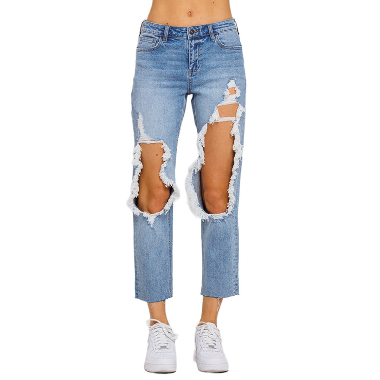 Jelly Jeans Boyfriend Cut Out Legs Blue Jeans Size 1, 3, 5, 7, 9, 11, 13