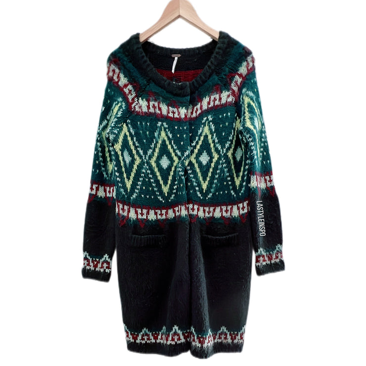 Free People Long Winter Cardigan Green Colorful Size S