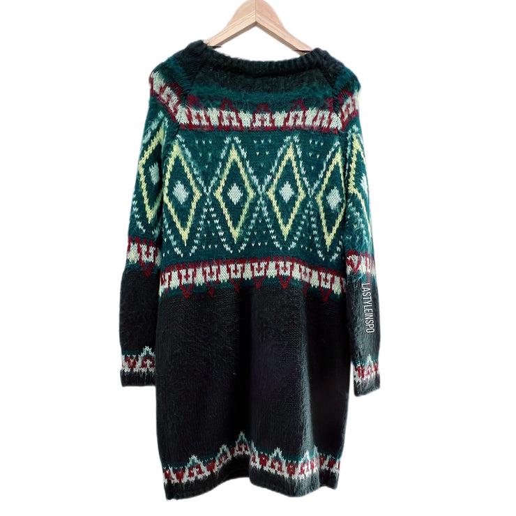 Free People Long Winter Cardigan Green Colorful Size S