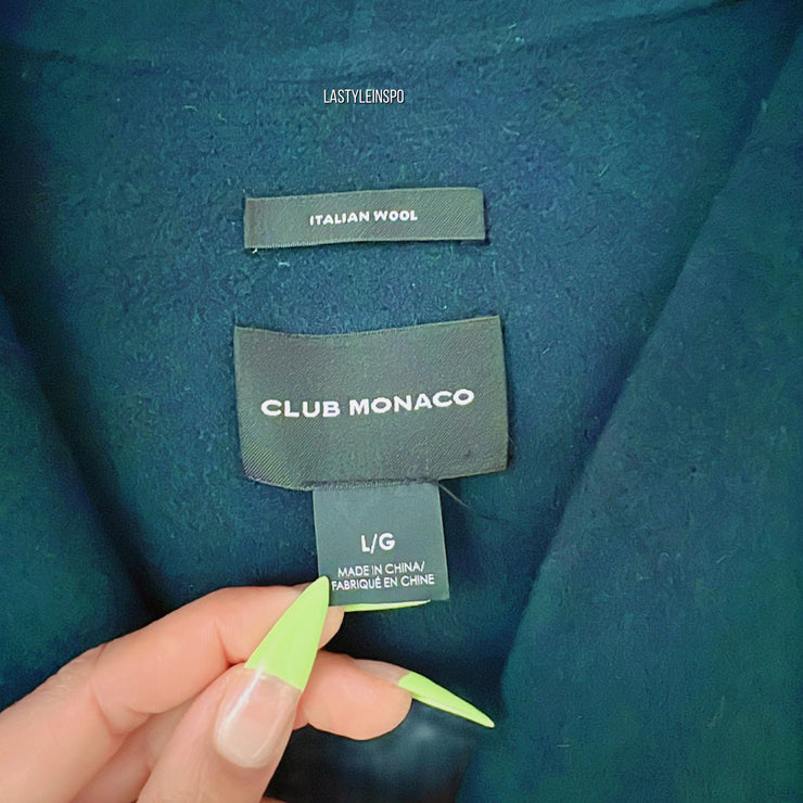 Club Monaco Wool Coat Long Open Emerald Green Size L