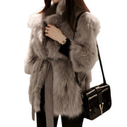 Snowfall Statement Faux Fur Suit Collar Coat Belted in White, Khaki and Grey Size S, M, L, XL, 2XL, 3XL