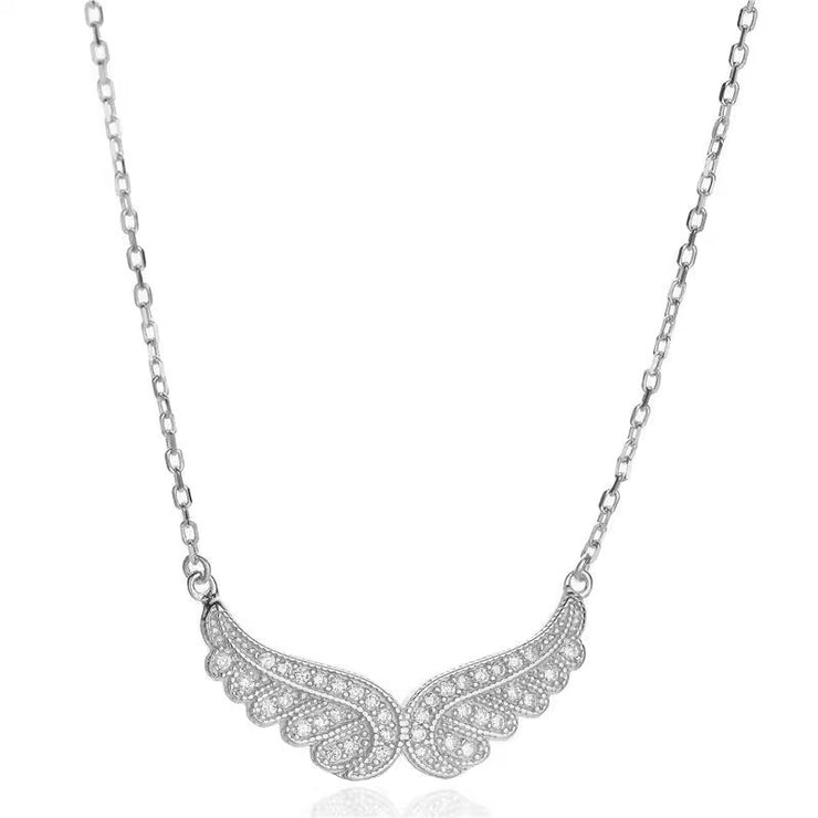 Angel Wings S925 Sterling Silver Cubic Zirconia Pendant Necklace Chain Jewelry