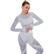 Yoga Crop Top Long Sleeve Striped Fitness Size XS, S, M, L