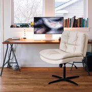 Smart Focus Modern Home Office Desk Armless Chair Vanity No Wheels Size Large in White Beige 24” x 26” x 31”