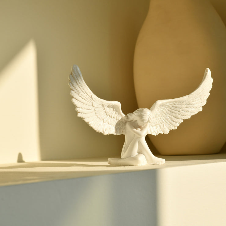 Indoor Living Room White Angel Wings Decor Resin