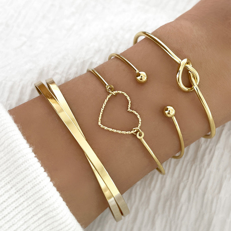 Vintage Gold Bracelet 4 PCS Heart Love Knot Bangle Bracelet Jewelry Gift For Women