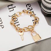 Thick Chain Charms Key & Lock Pendant Anklet Gold Bracelet for Knowledge, Success and Safety