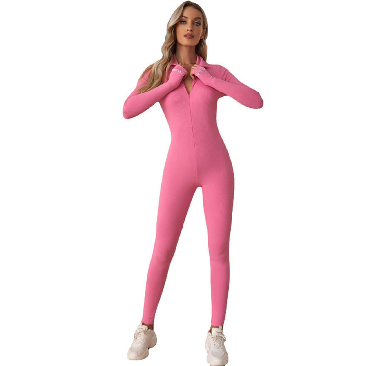 American Sports One Piece Yoga Suit Front Zipper in Beige, Grey, Pink Size S, M, L, XL