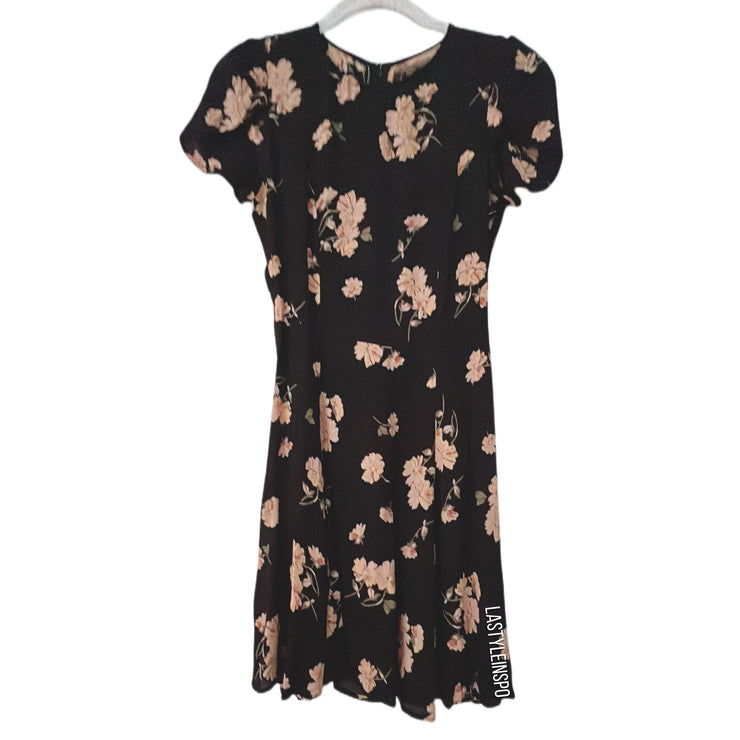 Reformation Dress Cut Short Sleeve Floral Black Pink Small