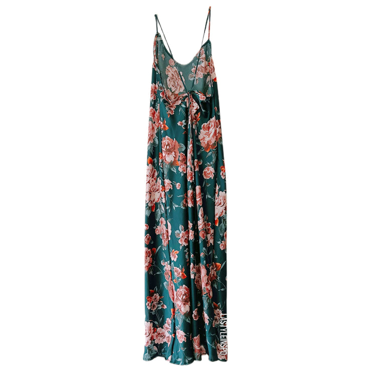 Free People Intimately Floral Maxi Dress Silky Green Pink Size Medium