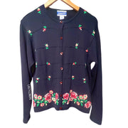 Pendleton Floral Embroidered Open Sweater Blue Size Large