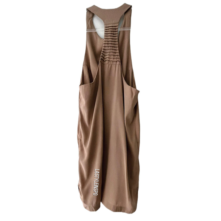 ACACIA Silk Dress MIDI Sleeveless Brown Tan Size Small