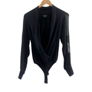 Bebe Bodysuit Blouse Cut Long Sleeved Deep V in Black Size XS
