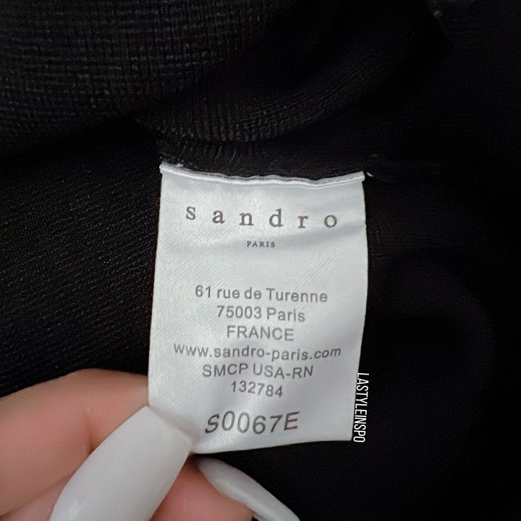 Sandro Paris Blouse Crop Top Short Sleeves Black Size L