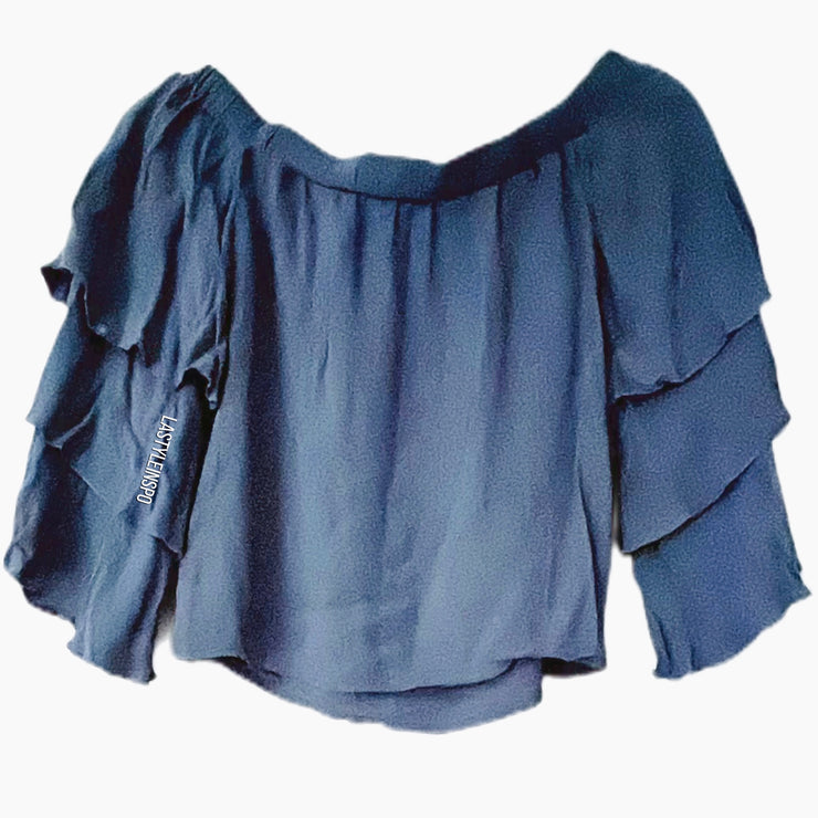 Ella Moss Rayon Blouse Boho Ruffled Sleeves Blue Size XS