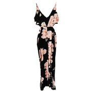 TOPSHOP Maxi Dress Slits Cutout Waist Floral Black Peach Size 2