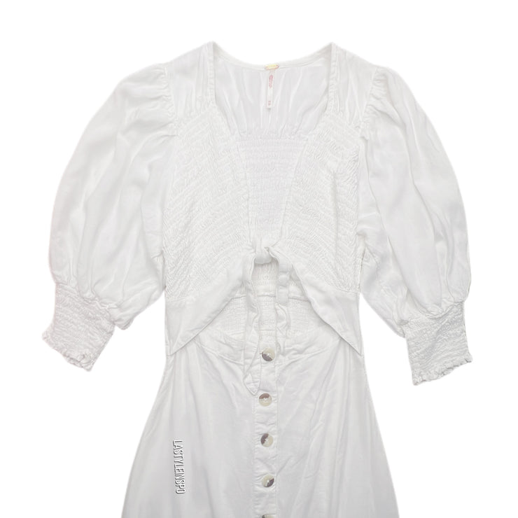 Free People Cut Out Maxi Dress Waist Boho Puff Sleeves White Size XS