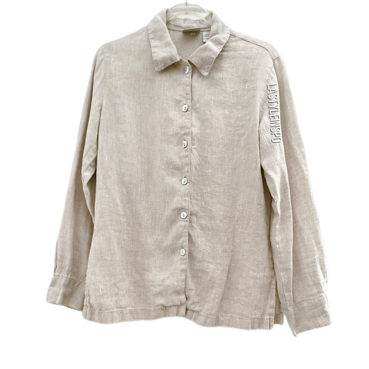 Chicos Womens Button Shirt Oversized Blouse Linen Beige Natural Size 0