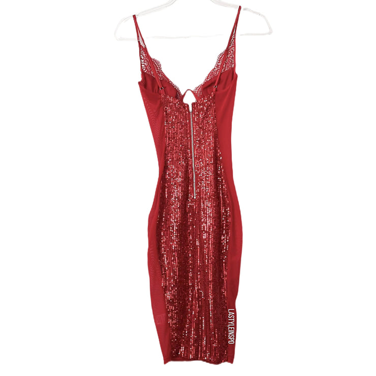 N.1 Los Angeles Bustier Midi Dress Sequined Red S