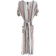 ZARA Long Midi Dress Kimono Bohemian Straps Short Sleeve Size L
