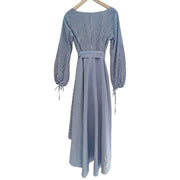 Tea & Cup Asymmetrical Dress Puffed Long Sleeved Stripped Blue Size M