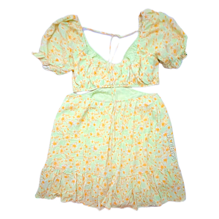 Sophie Rue Dress Floral Cutout Mini Dress Puffed Sleeves Green Size Large