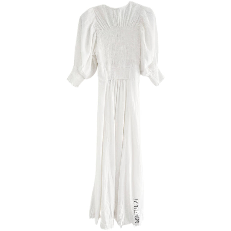 Free People Cut Out Maxi Dress Waist Boho Puff Sleeves White Size XS