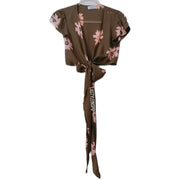 Flynn Skye Coachella Boho Blouse Floral Crop Top Tie Green Pink Size Small