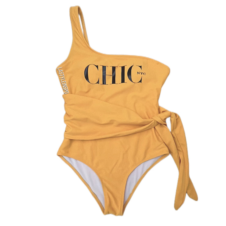 CHIC NYC Swimwear Bathing Suit Belted Yellow Mustard Size Small