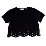 Sandro Paris Blouse Crop Top Short Sleeves Black Size L